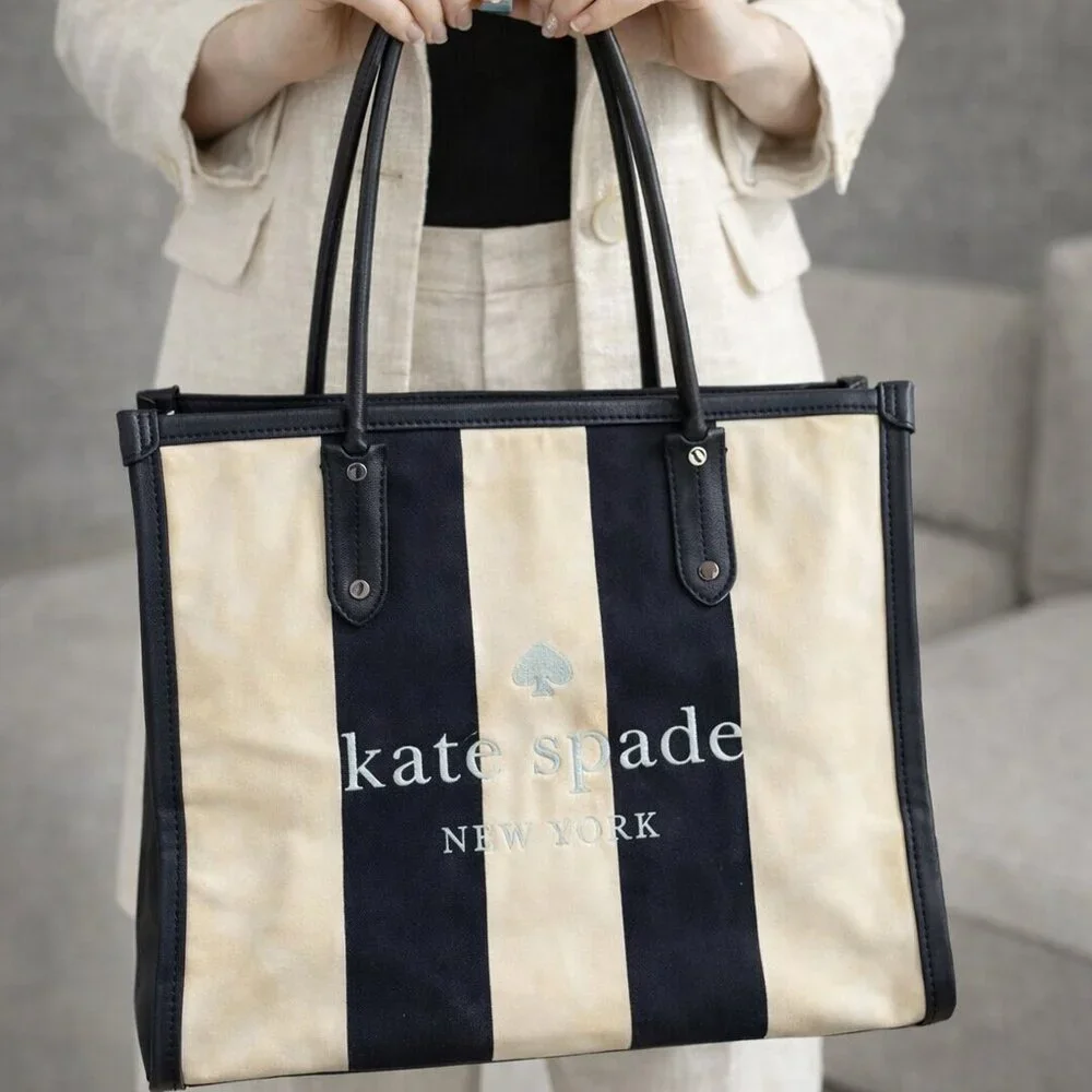 Kate Spade Large Ella Blazer Blue Even Stripe Jacquard Tote
